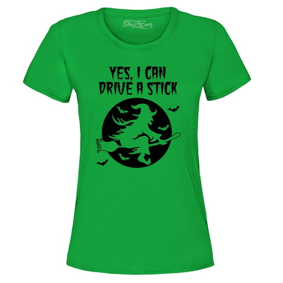 Shop4Ever Women's Yes, I Can Drive A Stick Graphic T-Shirt Large Irish Green