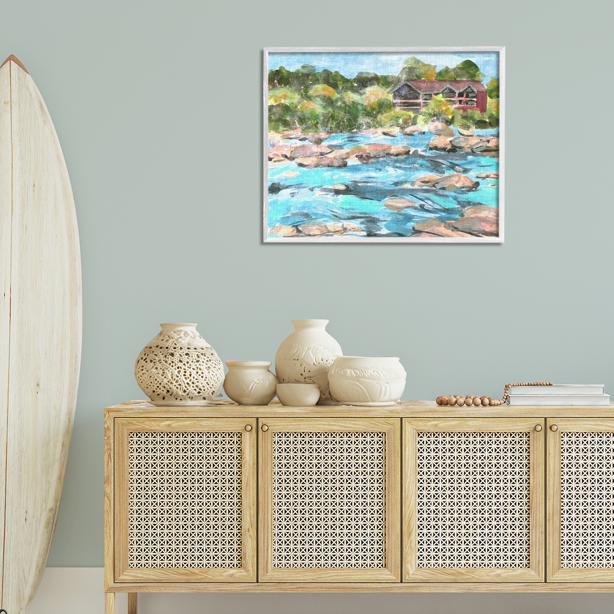 Stupell Industries Rocky River Landscape Landscape Painting White Framed Art Print Wall Art, 30 x 24