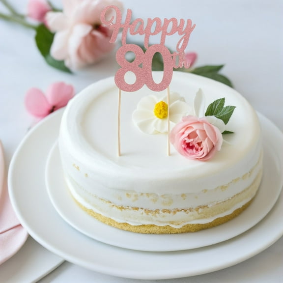 ELAYARD 5Pcs Rose Gold Birthday Cake Decoration Picks Elegant Dessert Toppers for 80th Celebration