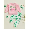 thumbnail image 4 of Baby Toddler Girl 3Pcs Spring Outfits 3 6 12 18 24 Months 2T 3T Long Sleeve Sweatshirt + Shamrock Pants + Headband Set Toddler Clothes, 4 of 9