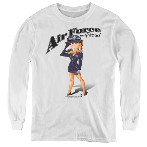 Betty Boop Air Force Boop Youth Long Sleeve T-Shirt Tee White