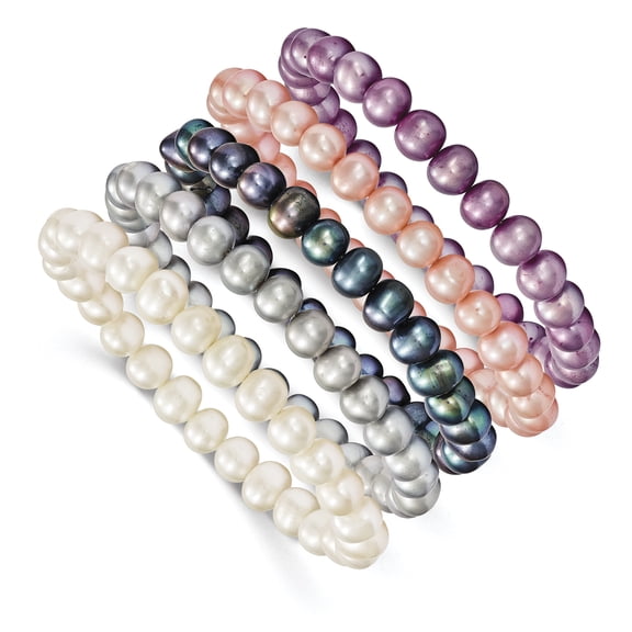 Freshwater Cultured Pearl Set of 5 Stretch Bracelets