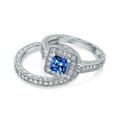 thumbnail image 2 of Bling Jewelry Womens Art Deco Style Cubic Zirconia Halo CZ Princess Cut Solitaire Engagement Ring Band Set Sterling Silver, 2 of 5