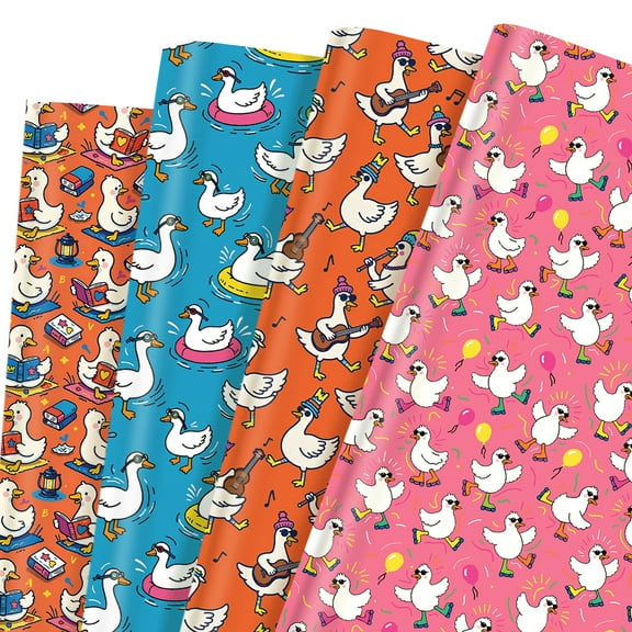 12 Sheets Silly Gooses Wrapping Paper, Doodle Animal  Gift Wrap Paper Cute Goose Gift Packing Paper Folded Flat for Birthday Party Baby Shower DIY Crafts, 19.7 x 27.6 Inch