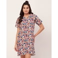 thumbnail image 2 of Moomaya Sleepwear, Printed Cotton Night Dress For Women, Short Sleeve Lounge Shirt, 2 of 9