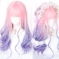thumbnail image 2 of GAKA Long Wavy Synthetic Hair Pink Gradient Blue/Purple Cosplay Wig With Bangs For Women, 2 of 6