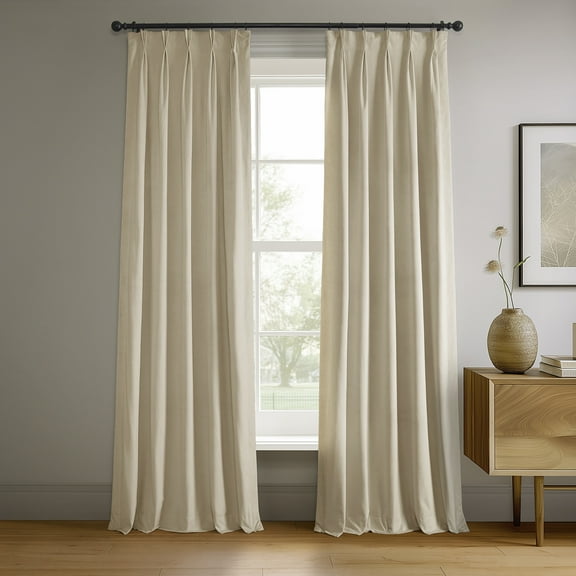 Half Price Drapes Alabaster Beige French Pleat Signature Velvet Blackout Curtains(1 Panel),50WX 120L