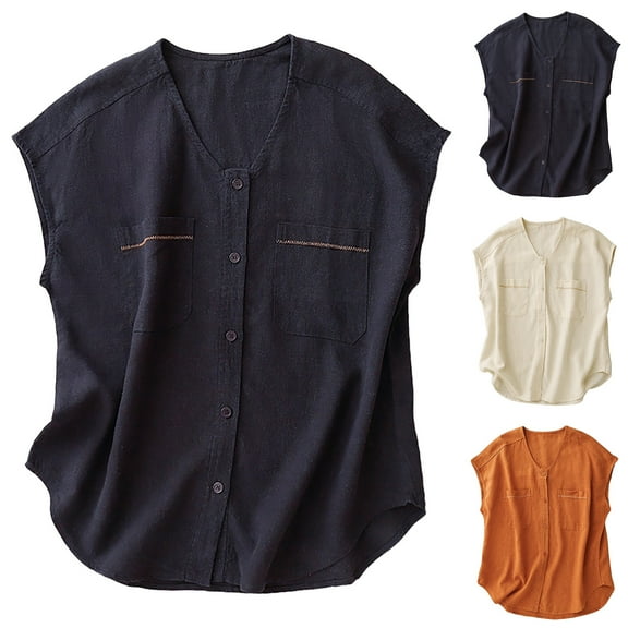 UVEASISHA Cotton Linen Vest for Women Sleeveless V Neck Button Down Cardigan Baggy Summer Casual Vacation Clothes Beige XL