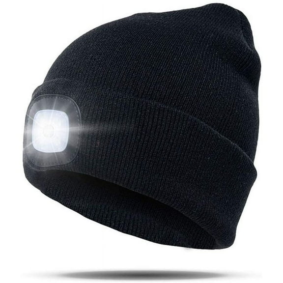 Morttic Unisex Beanie Hat with Light, USB Rechargeable Hands Free LED Headlamp Hat, Knitted Night Light Beanie Cap Flashlight Hat, Gifts for Men Dad Father Husband (Black)