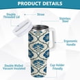 thumbnail image 4 of 30 oz Insulated Stainless Steel Tumbler Double Wall Stainless Steel Tumbler with 2-Way Drinking Blue Symmetrical Floral Pattern, 4 of 9