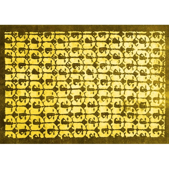 Ahgly Company Indoor Rectangle Abstract Yellow Contemporary Area Rugs, 2' x 4'