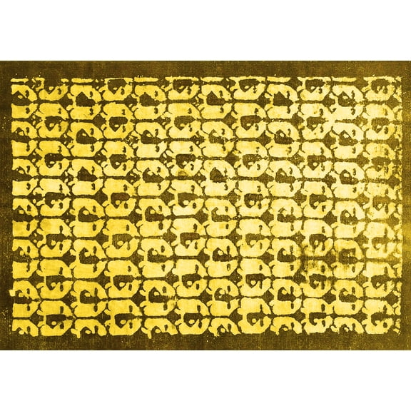 Ahgly Company Indoor Rectangle Abstract Yellow Contemporary Area Rugs, 5' x 7'