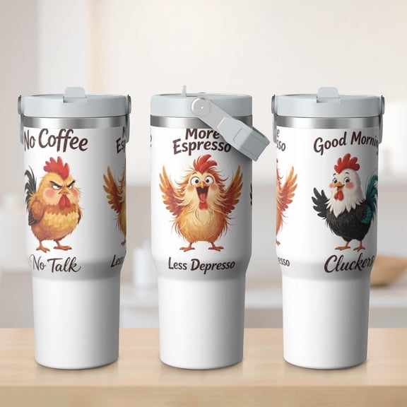 30oz Chicken Tumbler with Handle Insulated Stainless Tumbler ,Travel Home Office Coffee Cup Water Bottle,Mug Cup,Gifts for Women