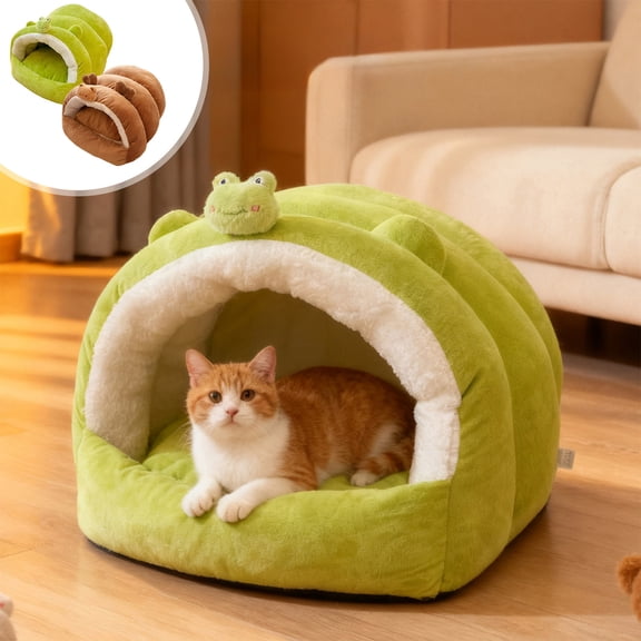 Cat Bed for Winter with Thickened Foldable Design, Semi-Enclosed Warm Plush & Removable Mat, Suitable for Small Dogs, 14.2x14.2x12.6in by MPOISVA