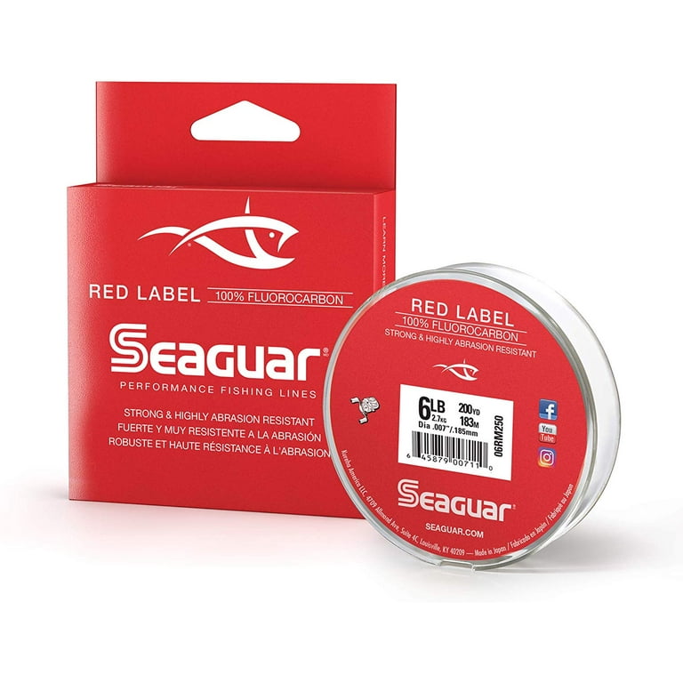 Seaguar Red Label 100% Fluorocarbon Fishing Line 6lbs, 200yds Break  Strength/Length - 06RM250