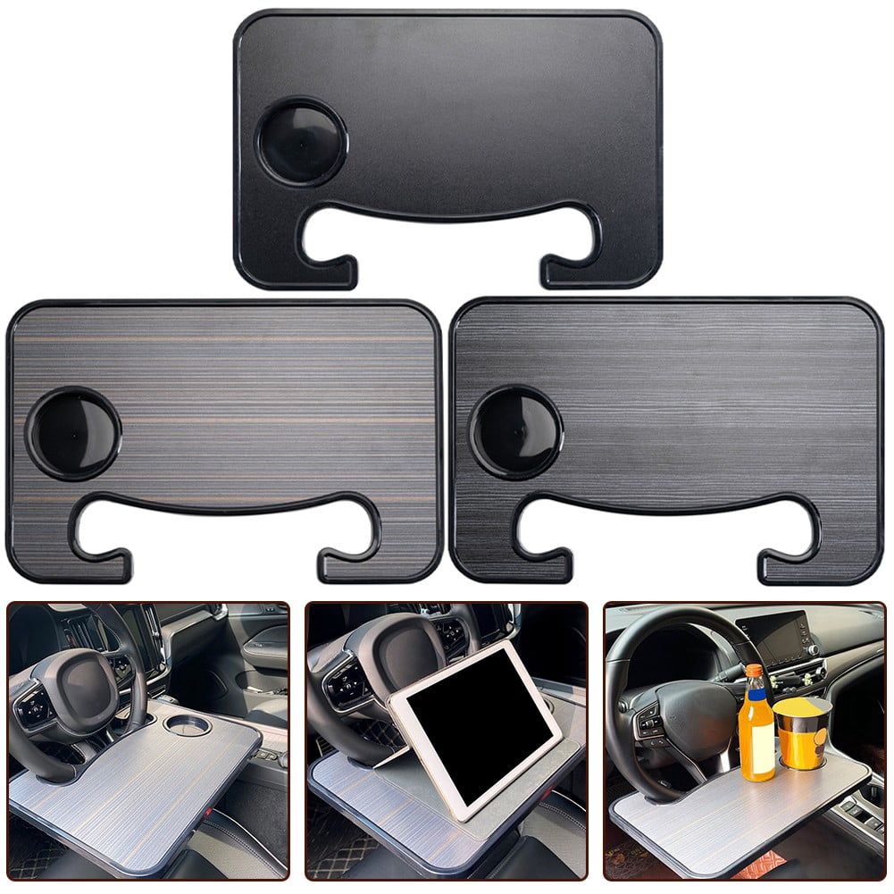 Car Steering Wheel Tray Drink Holder Faux Wood Grain Steer Wheel Laptop Desk