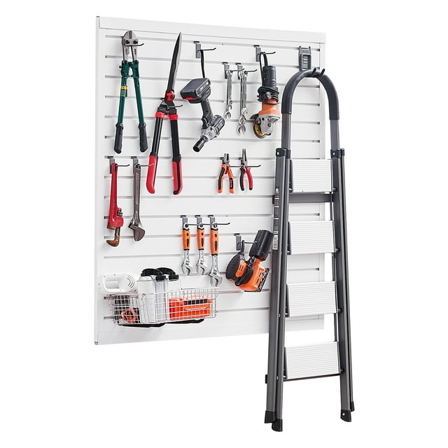 VEVOR Panneau de Mur à Lattes 4 x 4 Pi en PVC Blanc pour Garage, Mur à Lattes avec Design Modulaire