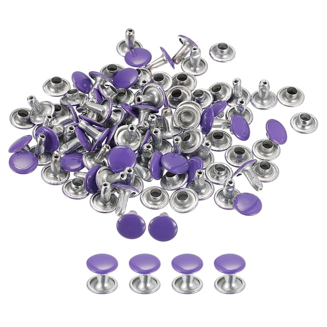 Unique Bargains 100 Sets Leather Rivets 8mm Double Cap Rivets 8.5mm Height Studs Purple