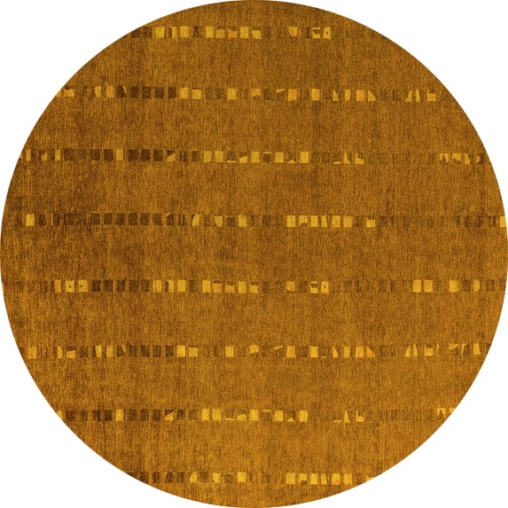 Ahgly Company Machine Washable Indoor Round Abstract Yellow Modern Area Rugs, 4' Round