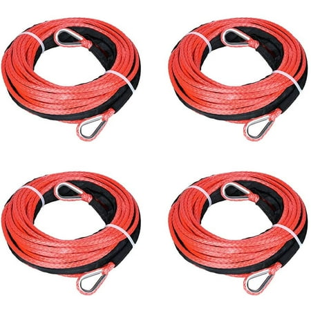 

1/4 x 50 UHMWPE Synthetic Winch Rope Extension Loop Ends for ATV UTV Offroad 4pcs Red