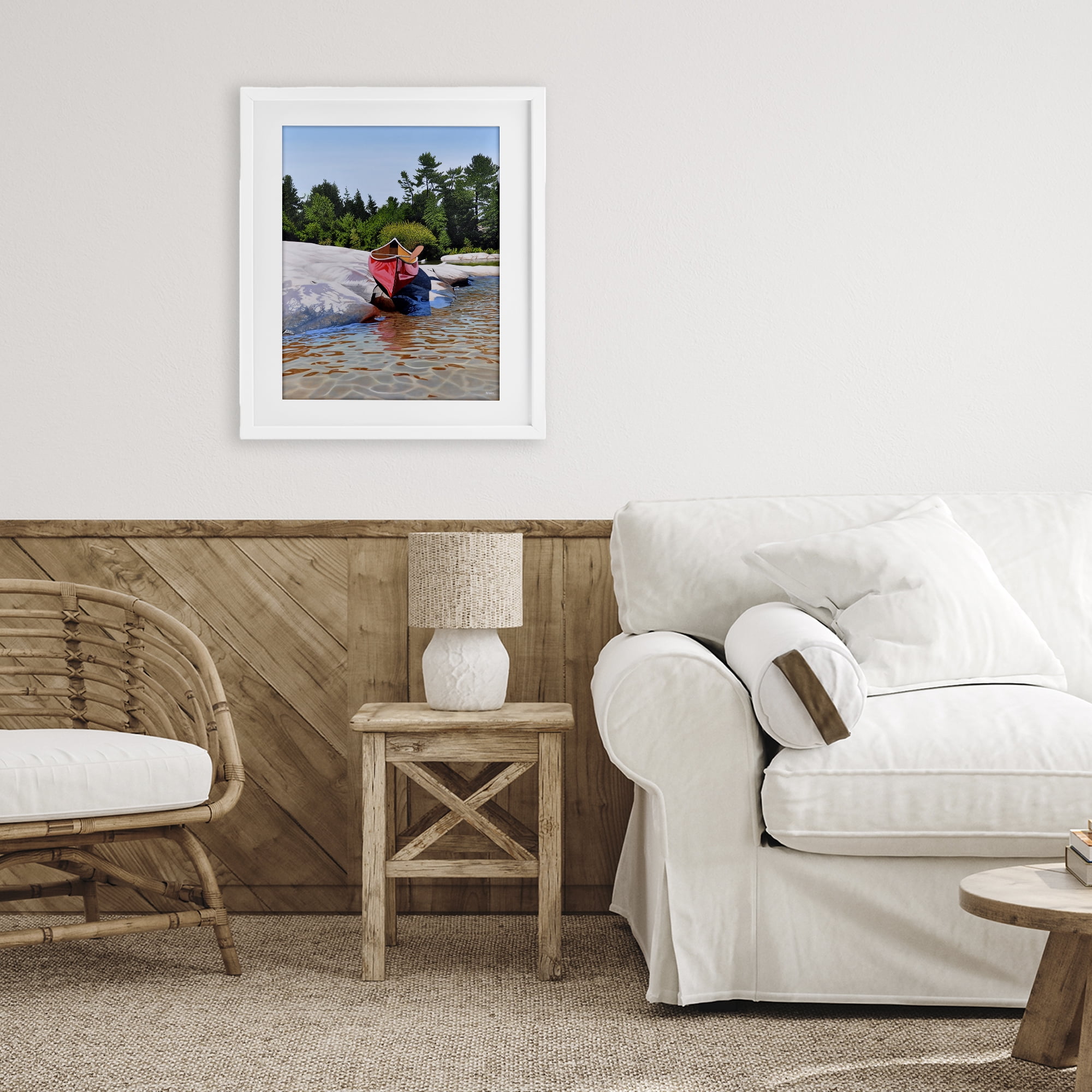 Stupell Industries Canoe at Water's Edge White Framed Print Under Glass, design by Kenneth M Kirsch