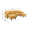 thumbnail image 5 of Modern Accent Sectional Sofa with Chaise,Living Room Sofa Set with Ottoman,Polyester Upholstered Sofa Couch with Rolled Arm,L/U-Shape Sectional Sofa with Plywood Frame and Wood Feet,Yellow, 5 of 7