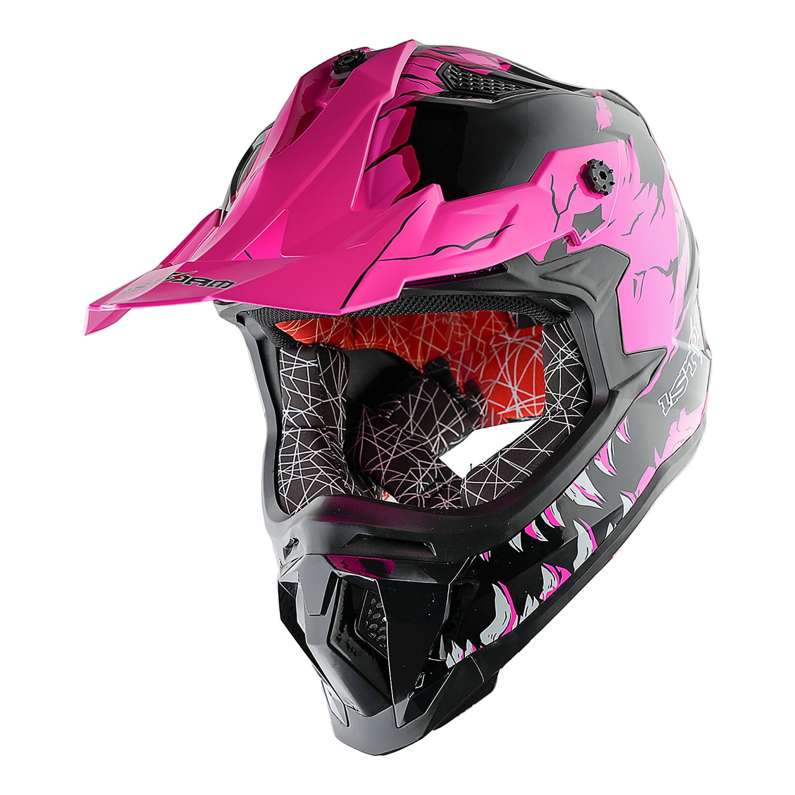 1Storm Adult Motocross Helmet ATV Dirt Bike BMX MX Downhill Mountain Helmet Track Style JH601; Dinosaur Pink
