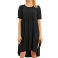 thumbnail image 3 of ZXSXSY Women Black Hollow Back Round Neck Short Sleeves Peplum Midi Dress, 3 of 6