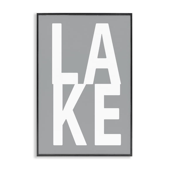 Stupell Industries Coastal Lake Word on Grey Black Framed Giclee Art, 12 x 18, by Jamie MacDowell