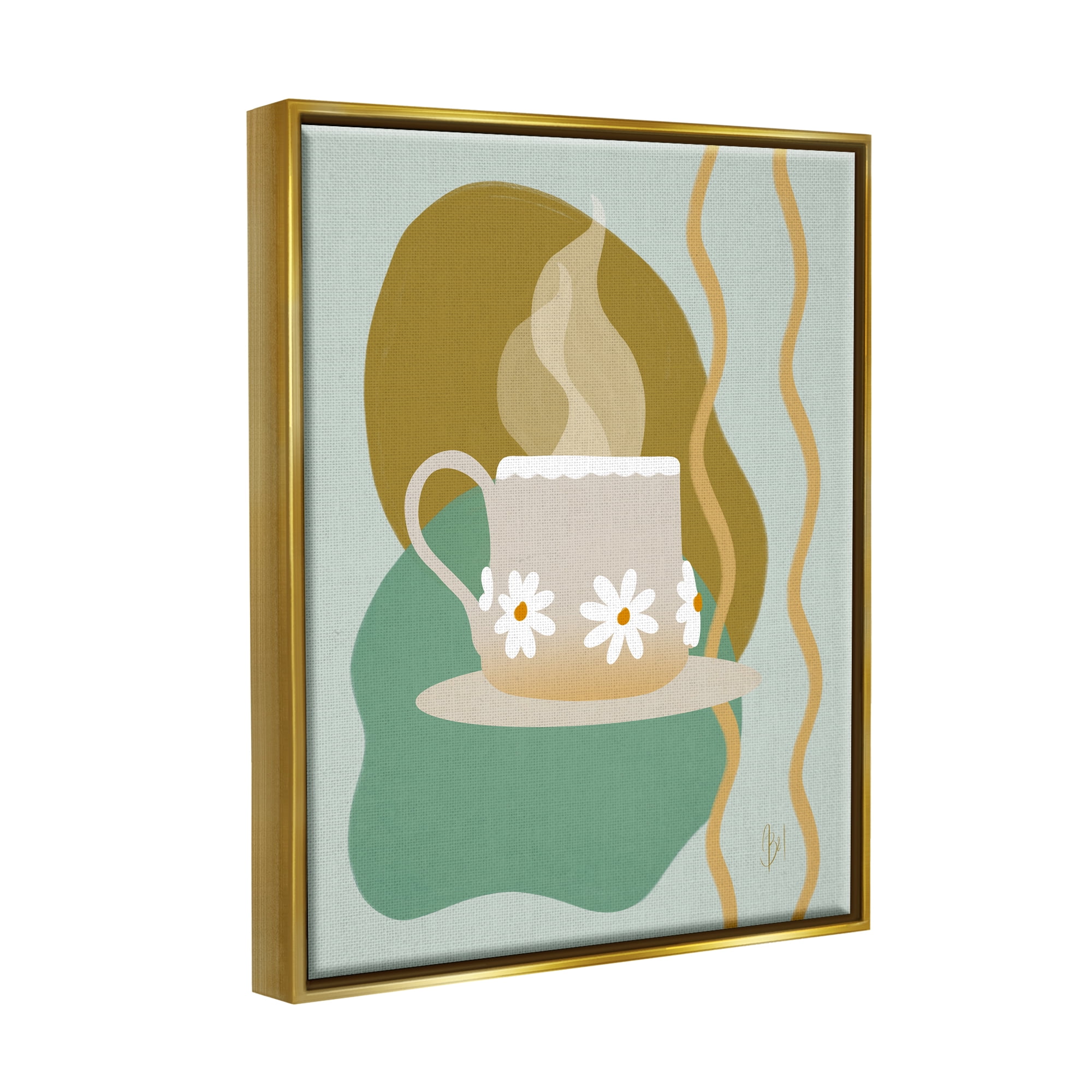 Stupell Industries Contemporary Coffee Cup Shapes Food & Beverage Painting Gold Floater Framed Art Print Wall Art