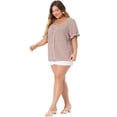 thumbnail image 3 of DARING DIVA Women's Plus Gingham Sweetheart V Neck Puff Short Sleeve Blouse 4X Brown, 3 of 6
