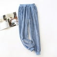 thumbnail image 2 of APEXFWDT Women's Fall/Winter Flannel Cuffed Sleep Pants Fleece Drawstring Elastic Waist Lounge Pajama Pants with Pockets,XL,Blue, 2 of 3