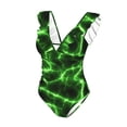thumbnail image 4 of Yiaed Green Lightning Print Women's Ruffled One Piece Swimsuit V Neck Swimwear Slimming Monokini for Woman-XX-Large, 4 of 8