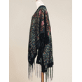 thumbnail image 3 of WeHello Women's Black Peacock Floral Velvet Fringe Kimono, Open Front Beach Cover Up Shawl, 3 of 7