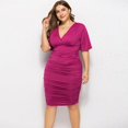 thumbnail image 5 of Fashion Dress Womens Plus Size Ruched Wrap Dress Pleated Bodycon Midi Casual Party Dress Fall Dresses Women Purple XL, 5 of 7