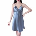 thumbnail image 2 of Naittoop Women's Satin Silk Cami Nightgown Bow V Neck Full Slip Spaghetti Straps Summer Nightdress Sexy Lingerie Dress, 2 of 3