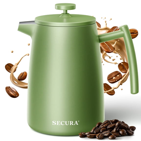 Secura 50oz French Press Coffee Maker – 304 Stainless Steel, Insulated Coffee Press with Extra Filter, Green