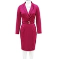 thumbnail image 2 of MORTTIC Women's V-Neck Long Sleeve Belted Blazer Midi Dress Formal Office Attire for Business Meetings Red，L, 2 of 5