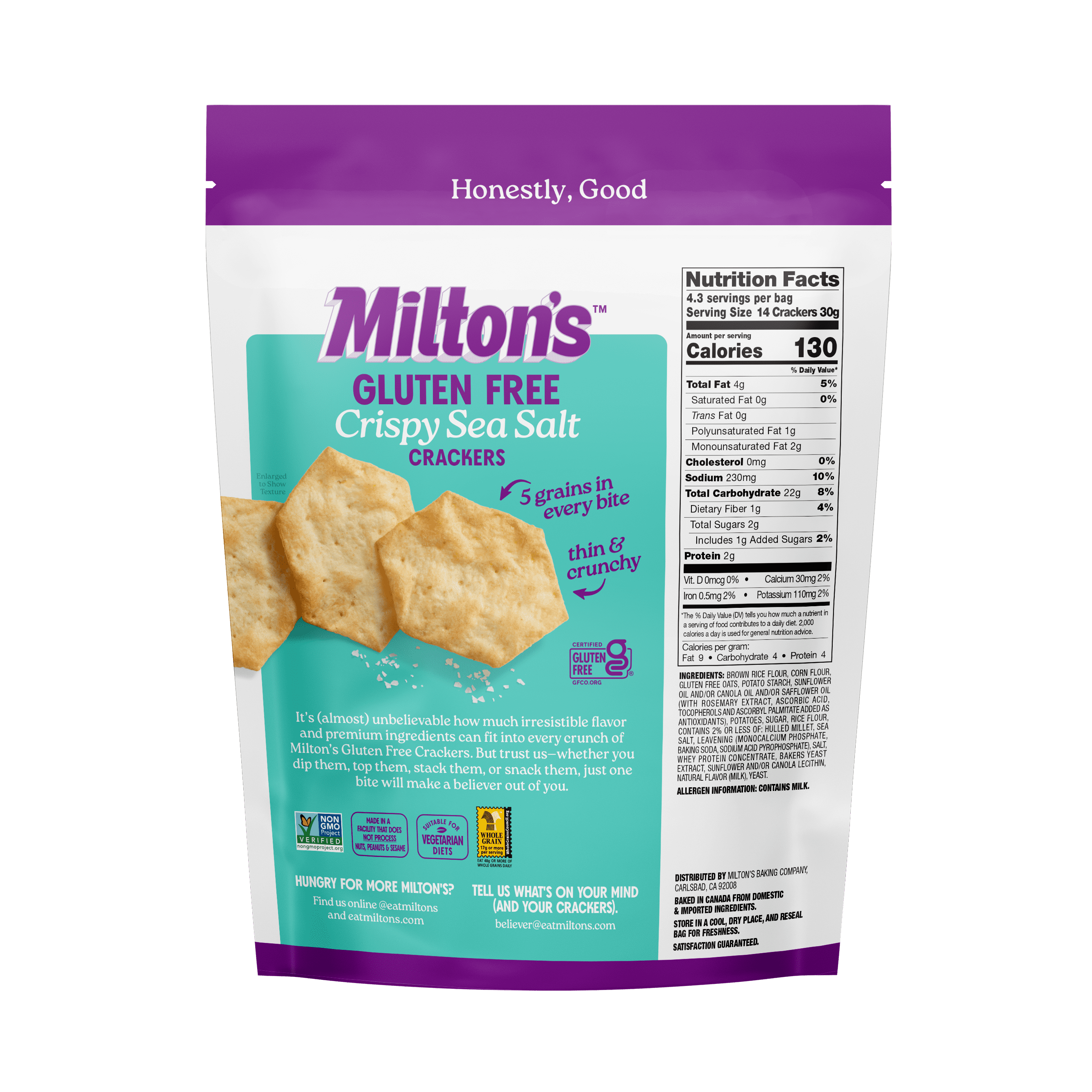 (2 pack) Milton's Gluten Free Crackers - Crispy Sea Salt, 4.5oz, Plastic Bag