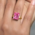 thumbnail image 5 of Gem Stone King 18K Yellow Gold Plated Silver Pink Created Sapphire Ring for Women (10.00 Cttw, Emerald Cut 14X10MM, Gemstone September Birthstone, Available in Size 5, 6, 7, 8, 9), 5 of 5