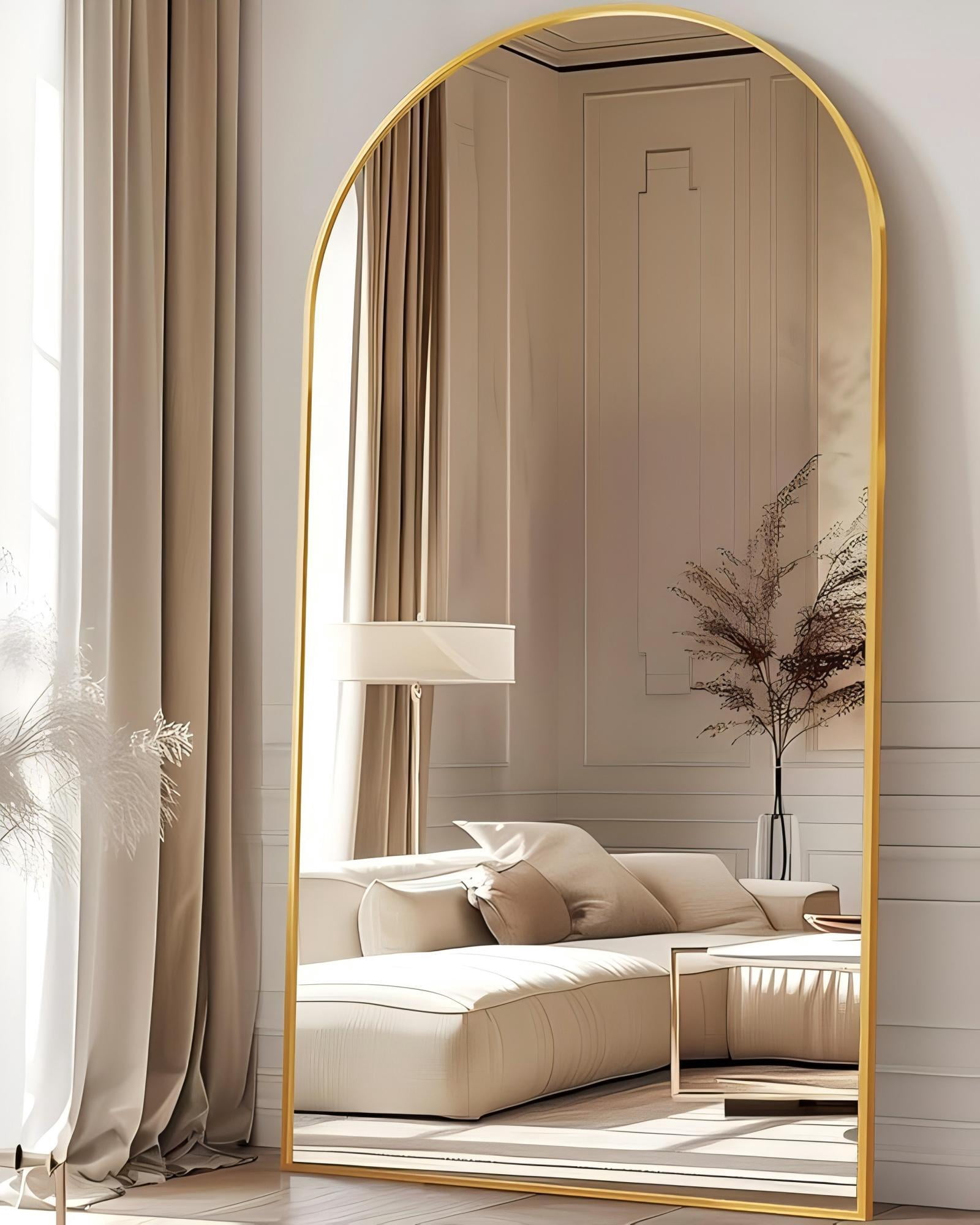 Anyrose 78.1"x 35" Arched Full Length Mirror Floor Mirror with Stand Wall-Mounted, Gold