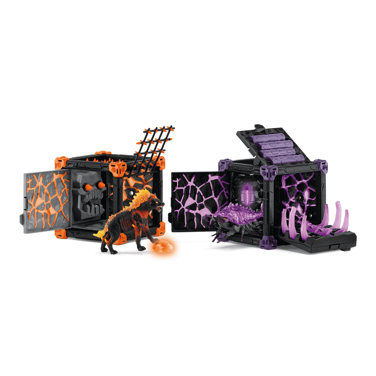 Schleich Eldrador Creatures - 71PC BattleCave Arena Playset with Lava Bull, Shadow Hound and Accessories - Monster Figurines for Kids Ages 7+ - 42591