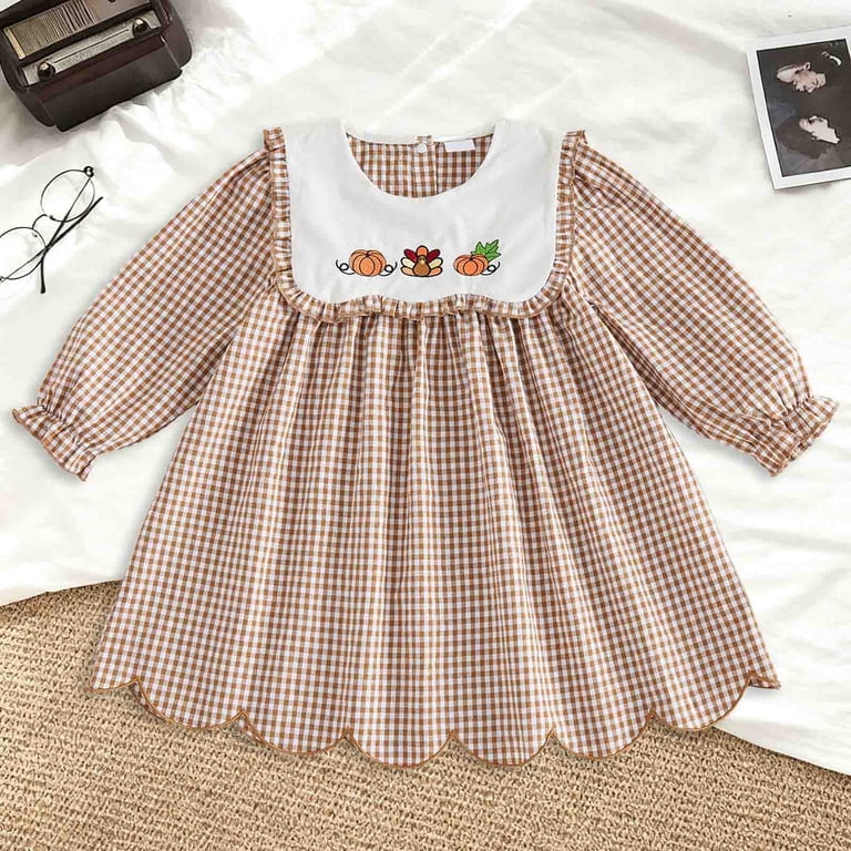 brown gingham dress toddler YDFCWXW Toddler Girl Smocked Dress Long Sleeve Peter Pan Collar Gingham  Dress Summer Outfits （Brown, 18-24 Months）