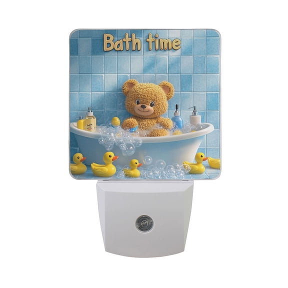 Cartoon Bear in Bathtub LED Night Light with Smart Sensor Plug Into Wall Dusk to Dawn 2 packs