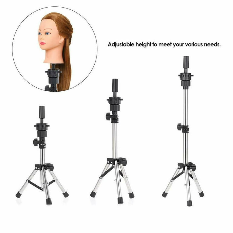 Glod Wig Stand Tripod for Cosmetology Hairdressing Training，Adjustable  Mannequin Head Tripod and Heavy Duty Wig Head Stand，for Braiding Hair and
