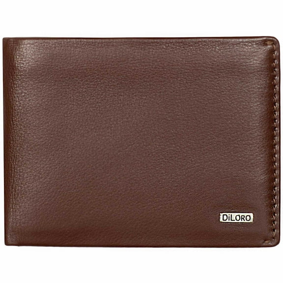 DiLoro Compact Bifold Leather Wallet RFID Safe Hickory Brown