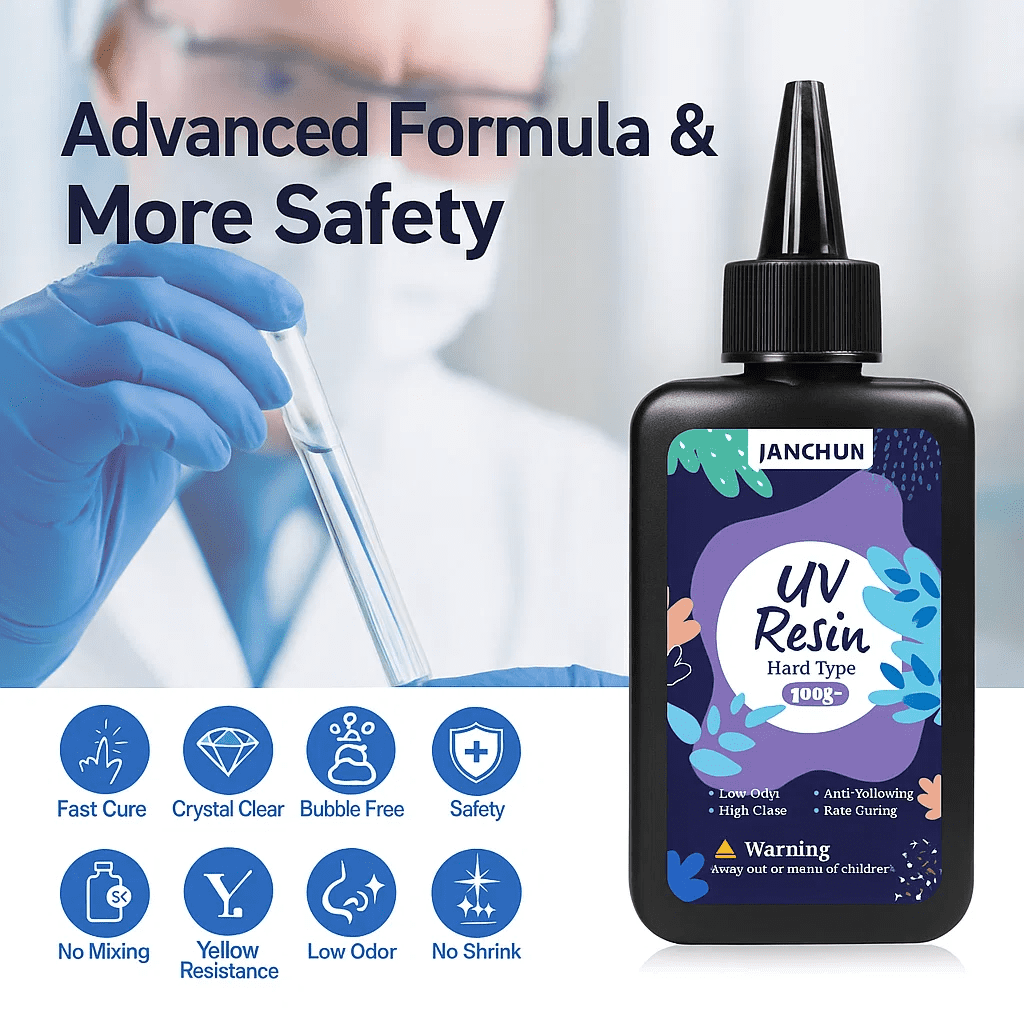JANCHUN Clear UV Resin Kit - Upgraded 500g Grams UV Resin Glue Hard, Low Odor, Fast Curing, for Molds, Tumbler Crafts, Art And Painting Resin, Jewelry, Casting, DIY Gifts, Concrete-Compatible.
