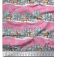 thumbnail image 1 of Soimoi Pink Velvet Fabric Reindeer & Snowflakes Tree Print Sewing Fabric Yard 58 Inch Wide, 1 of 5