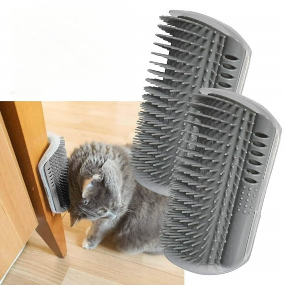 2 PCS Softer Self Groomer with Catnip Wall Corner Massage Comb Scratcher Grooming Brush Tool for Long & Short Fur Kitten Cats Dogs