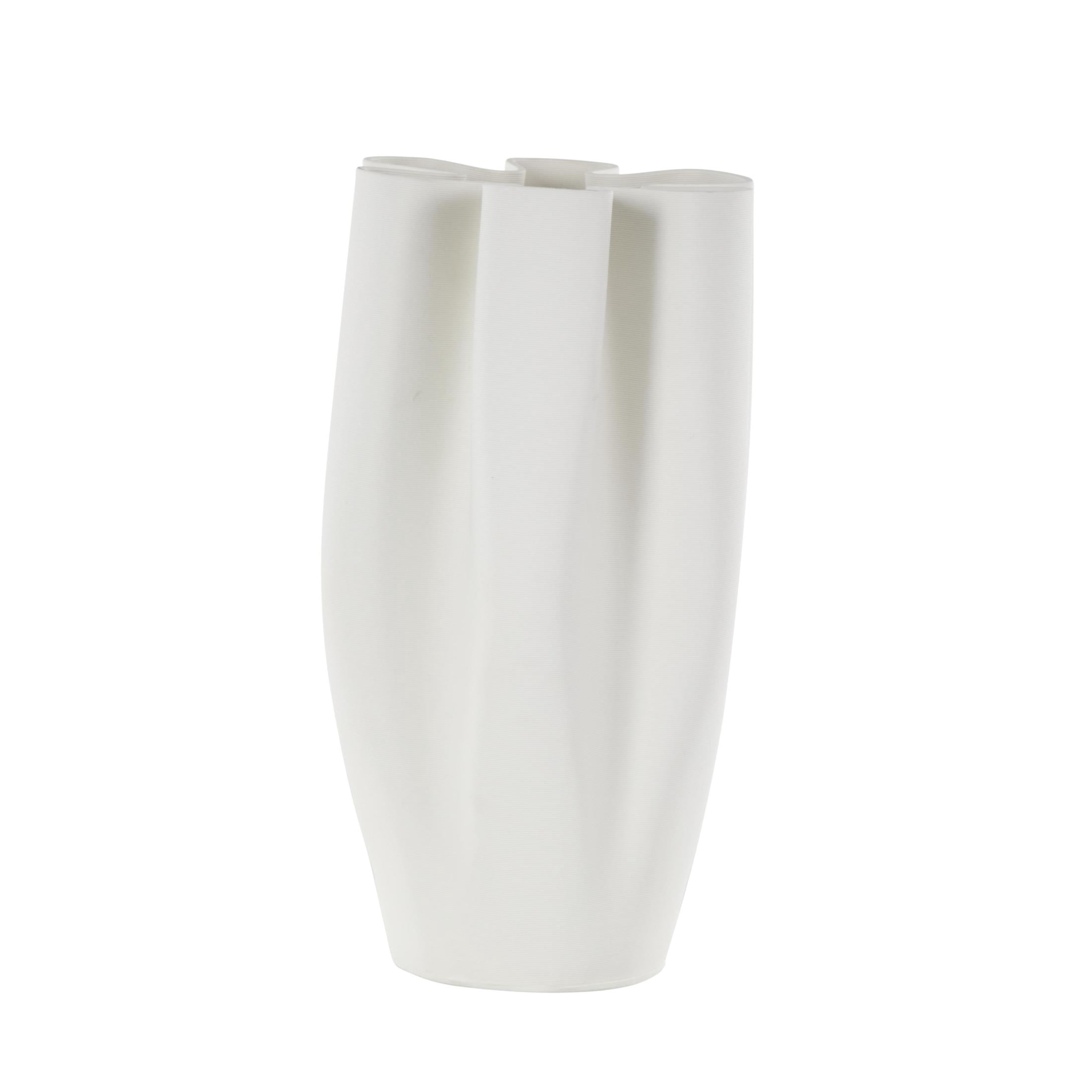 DecMode 13" Abstract Ribbed Dimensional Folded White Ceramic Vase with Floral Shaped Rim